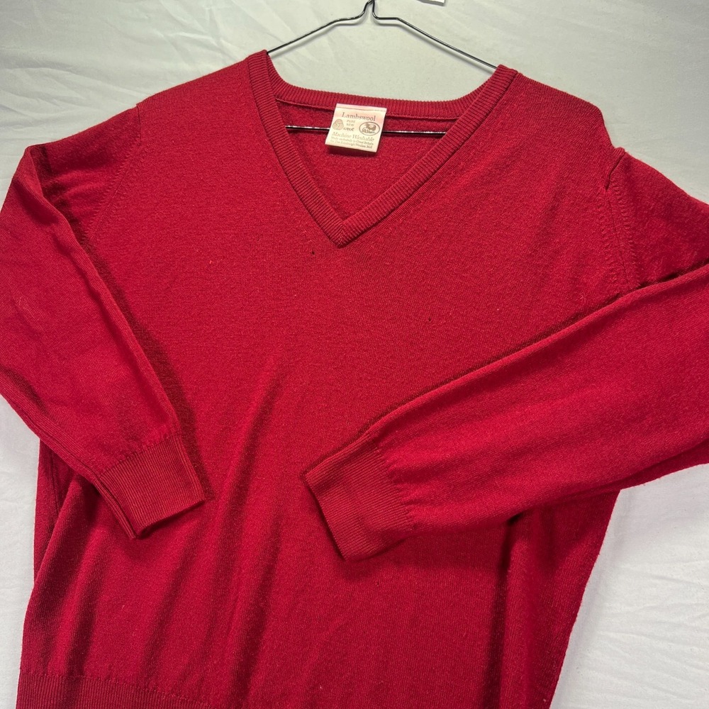 Vintage Edinburgh Woollen Mill Sweater Mens Large Red V Neck Lambswool Wool